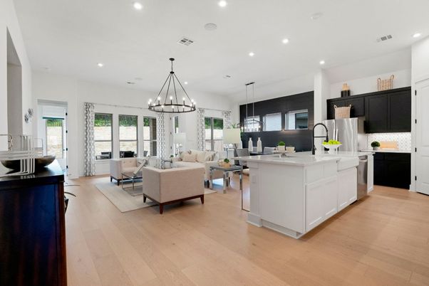 Dining room, Interior, Kitchen, Living room, Pendant Lights, Recessed Lighting, Wood Texture Flooring
