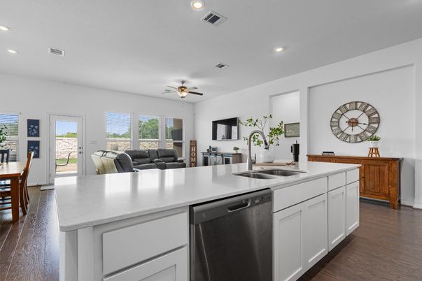 Interior, Kitchen, Living room, Recessed Lighting, Wood Texture Flooring