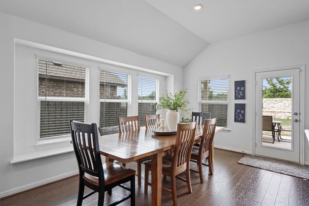 Dining room, Interior, Recessed Lighting, Wood Texture Flooring