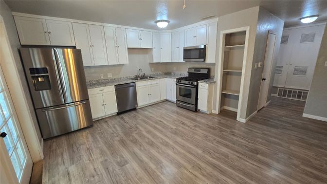 Interior, Kitchen, Stainless Steel Appliances, Wood Texture Flooring