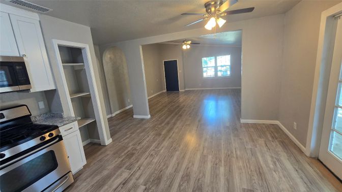 Interior, Kitchen, Stainless Steel Appliances, Wood Texture Flooring