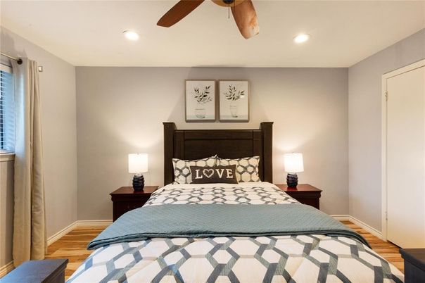 Bedroom, Interior, Recessed Lighting, Wood Texture Flooring