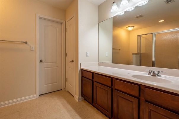 Bathroom, Dual Sink Vanities, Glass Shower, Interior, Recessed Lighting
