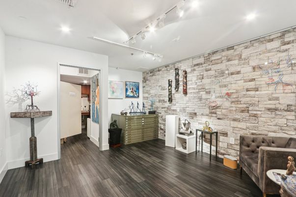 Interior, Recessed Lighting, Stone Walls, Wood Texture Flooring
