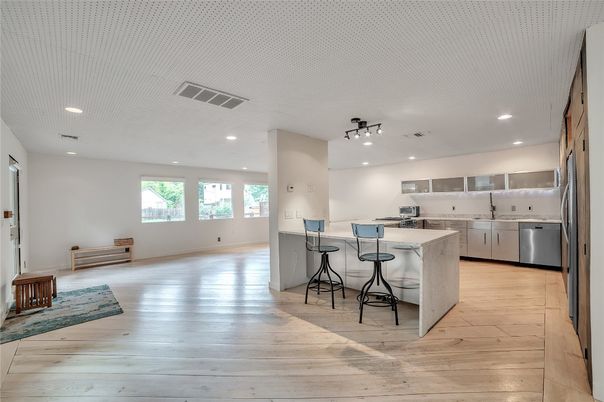 Interior, Kitchen, Recessed Lighting, Wood Texture Flooring