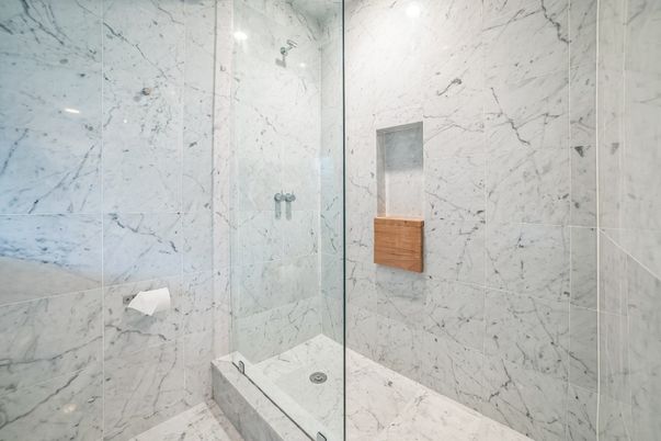 Bathroom, Glass Shower, Interior, Marble, Marble Walls