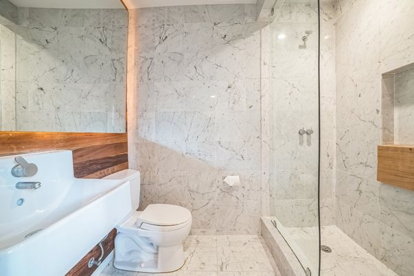 Bathroom, Glass Shower, Interior, Marble Walls