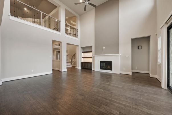 Fireplace, Interior, Recessed Lighting, Wood Texture Flooring