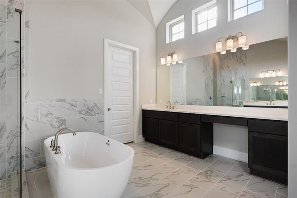 Bathroom, Dual Sink Vanities, Free Standing Baths, Interior, Marble, Marble Walls
