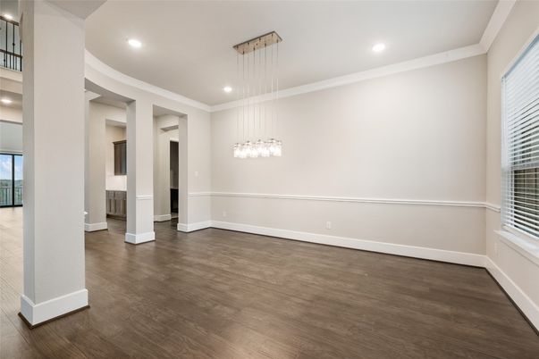 Empty room, Interior, Pendant Lights, Recessed Lighting, Wood Texture Flooring