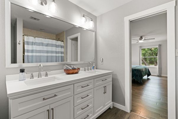 Bathroom, Dual Sink Vanities, Interior, Wood Texture Flooring