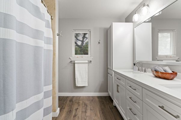 Bathroom, Dual Sink Vanities, Interior, Wood Texture Flooring