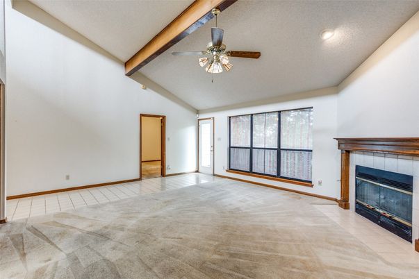 Empty room, Fireplace, Interior, Wooden Beams
