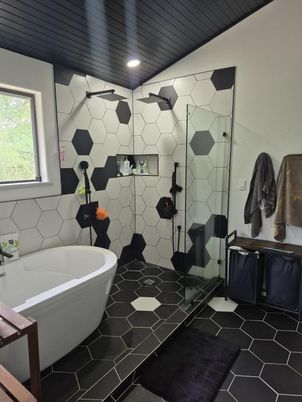 Bathroom, Free Standing Baths, Glass Shower, Interior, Recessed Lighting