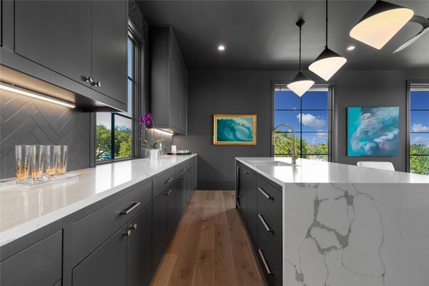 Interior, Kitchen, Pendant Lights, Recessed Lighting, Wood Texture Flooring