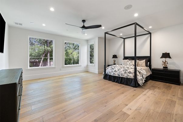 Bedroom, Interior, Recessed Lighting, Wood Texture Flooring