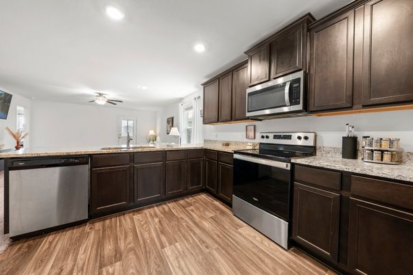 Interior, Kitchen, Recessed Lighting, Wood Texture Flooring