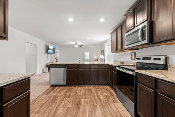 Interior, Kitchen, Recessed Lighting, Wood Texture Flooring