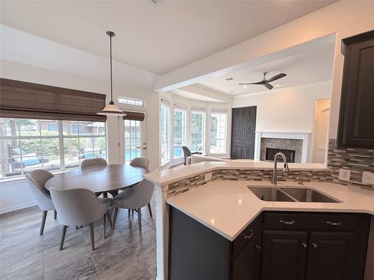 Dining room, Fireplace, Interior, Kitchen, Pendant Lights, Recessed Lighting