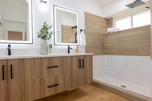 Bathroom, Dual Sink Vanities, Interior, Wood Texture Flooring