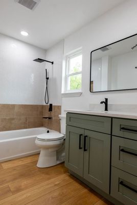 Bathroom, Interior, Recessed Lighting, Wood Texture Flooring