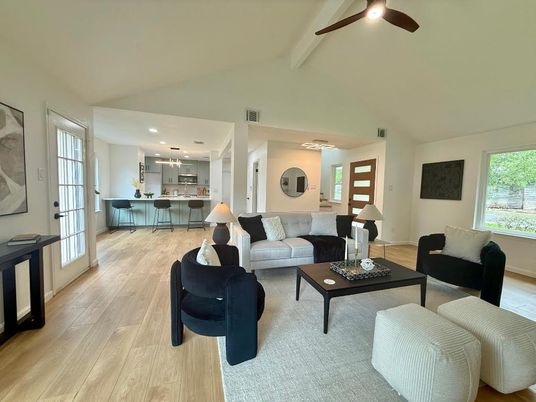 Interior, Kitchen, Living room, Pendant Lights, Recessed Lighting, Stainless Steel Appliances, Wood Texture Flooring