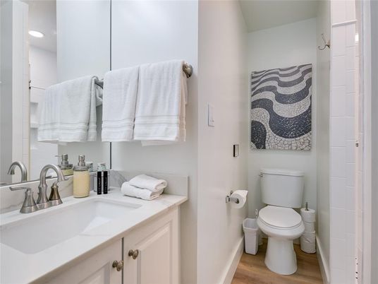 Bathroom, Interior, Recessed Lighting, Wood Texture Flooring