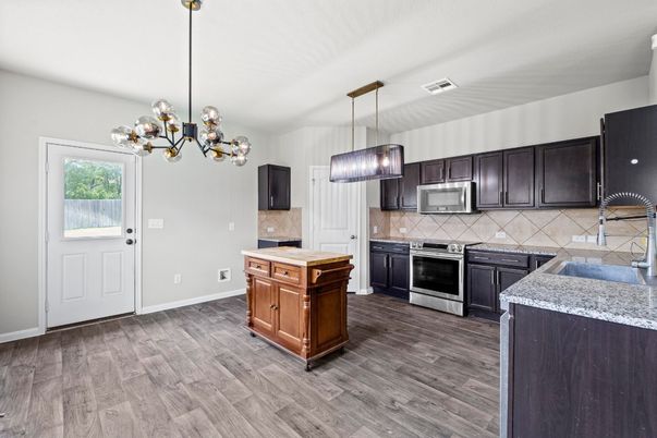 Interior, Kitchen, Pendant Lights, Wood Texture Flooring