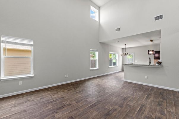 Empty room, Interior, Pendant Lights, Wood Texture Flooring