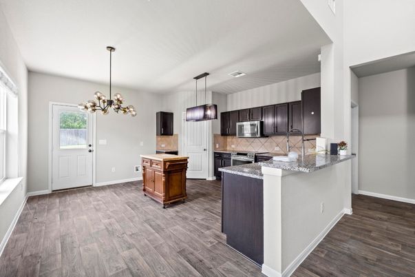 Interior, Kitchen, Pendant Lights, Wood Texture Flooring