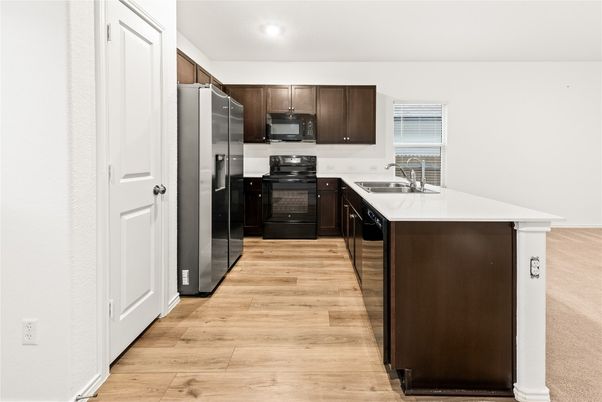 Interior, Kitchen, Recessed Lighting, Wood Texture Flooring