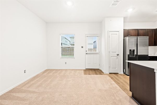 Empty room, Interior, Kitchen, Recessed Lighting, Wood Texture Flooring