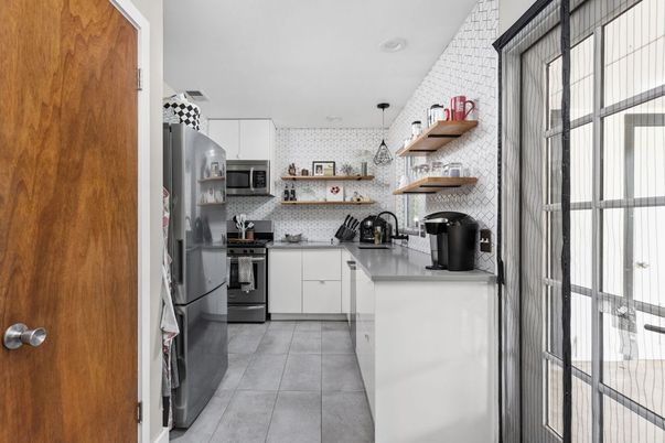 Interior, Kitchen, Stainless Steel Appliances, Stone Walls