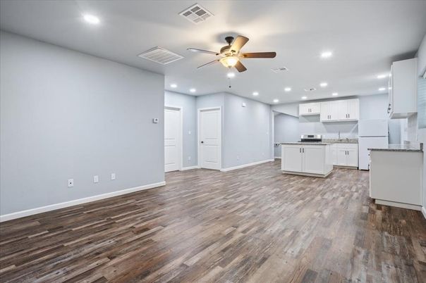 Interior, Kitchen, Recessed Lighting, Wood Texture Flooring