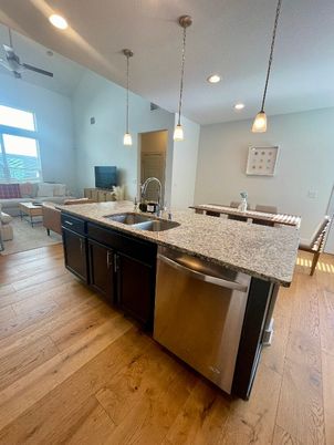 Interior, Kitchen, Pendant Lights, Recessed Lighting, Wood Texture Flooring