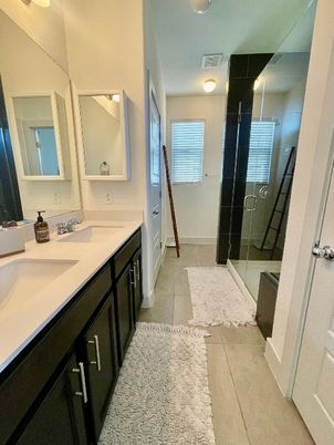 Bathroom, Dual Sink Vanities, Glass Shower, Interior