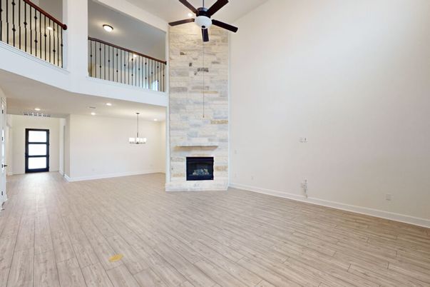 Fireplace, Interior, Pendant Lights, Recessed Lighting, Wood Texture Flooring