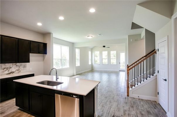Interior, Kitchen, Recessed Lighting, Wood Texture Flooring