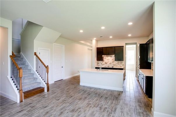 Interior, Kitchen, Recessed Lighting, Wood Texture Flooring