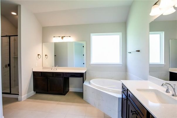 Bathroom, Dual Sink Vanities, Glass Shower, Interior, Recessed Lighting