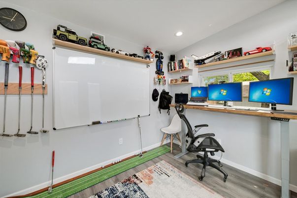 Home Office, Interior, Recessed Lighting, Wood Texture Flooring