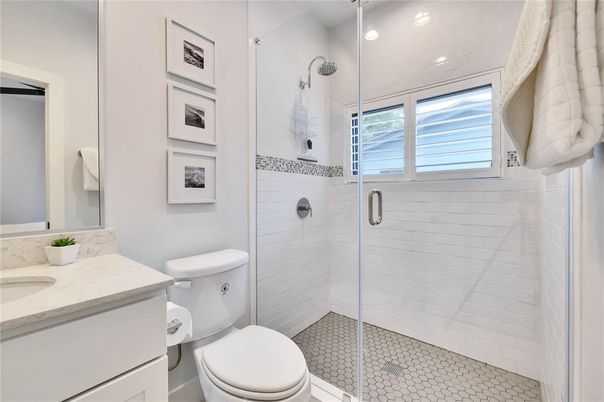 Bathroom, Glass Shower, Interior, Recessed Lighting