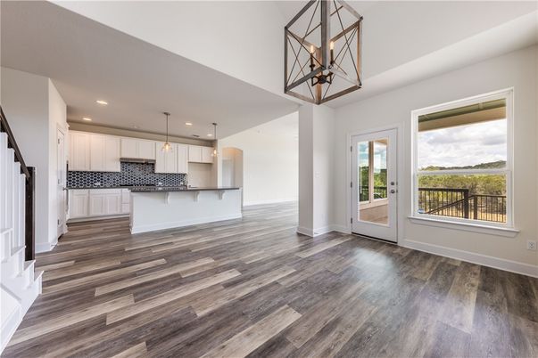 Interior, Kitchen, Pendant Lights, Recessed Lighting, Wood Texture Flooring