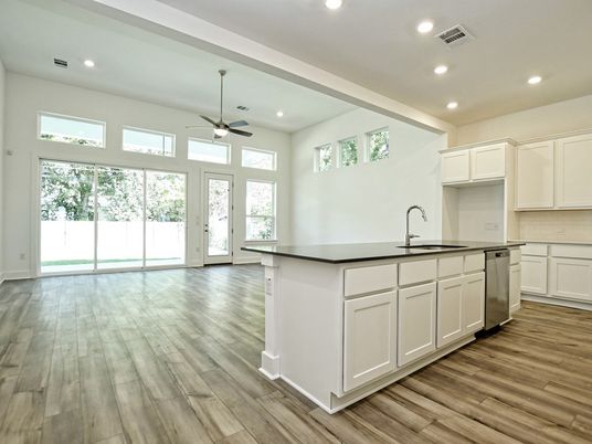 Interior, Kitchen, Recessed Lighting, Wood Texture Flooring