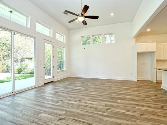 Empty room, Interior, Recessed Lighting, Wood Texture Flooring