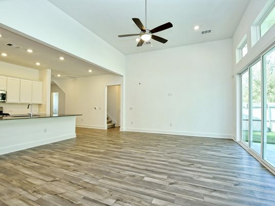 Empty room, Interior, Kitchen, Recessed Lighting, Wood Texture Flooring