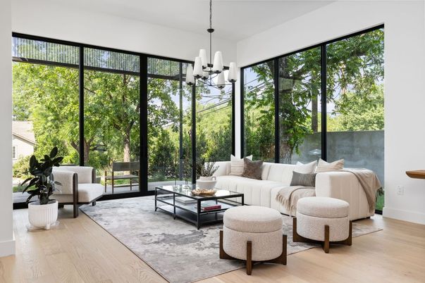 Interior, Living room, Pendant Lights, Wood Texture Flooring