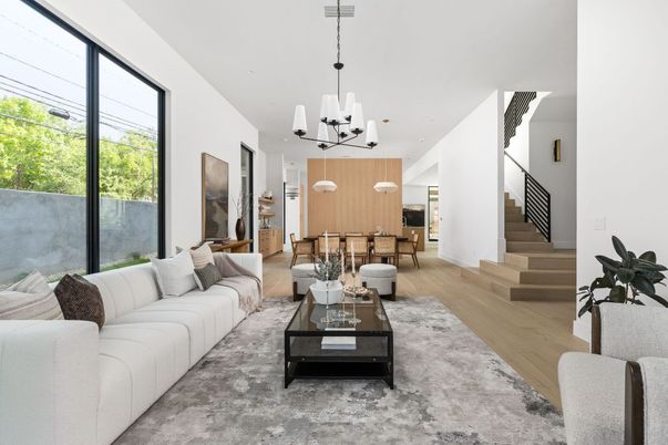 Dining room, Interior, Kitchen, Living room, Pendant Lights, Recessed Lighting, Wood Texture Flooring