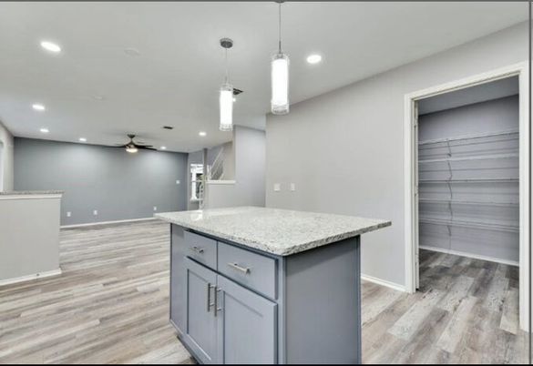 Interior, Kitchen, Pendant Lights, Recessed Lighting, Wood Texture Flooring