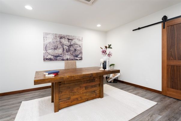 Home Office, Interior, Recessed Lighting, Wood Texture Flooring